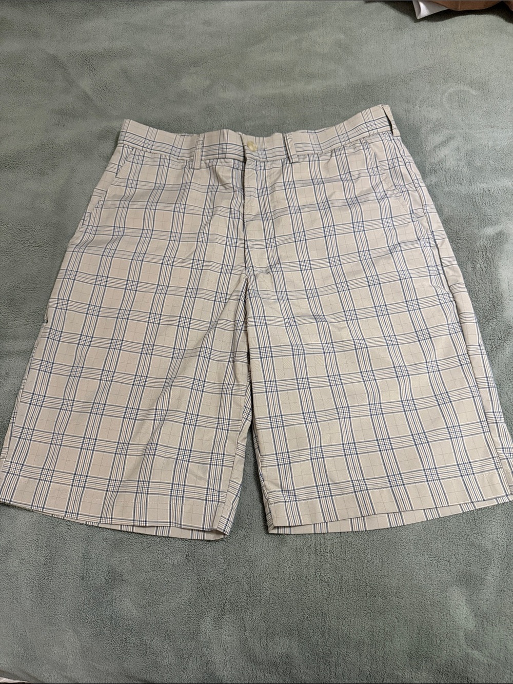 Hogan Men's Cream Shorts with Blue Windowpane Plaid
